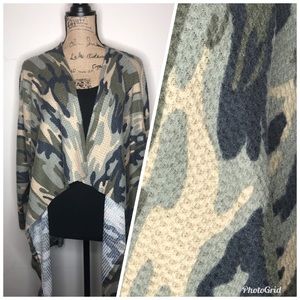 Waffle knit camo kimono